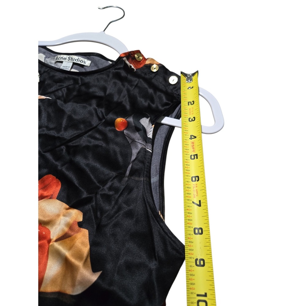 Acne Studios Clair‎ PR Satin Silk Graphic Print Split Back Top Black Size 36 - Picture 8 of 10